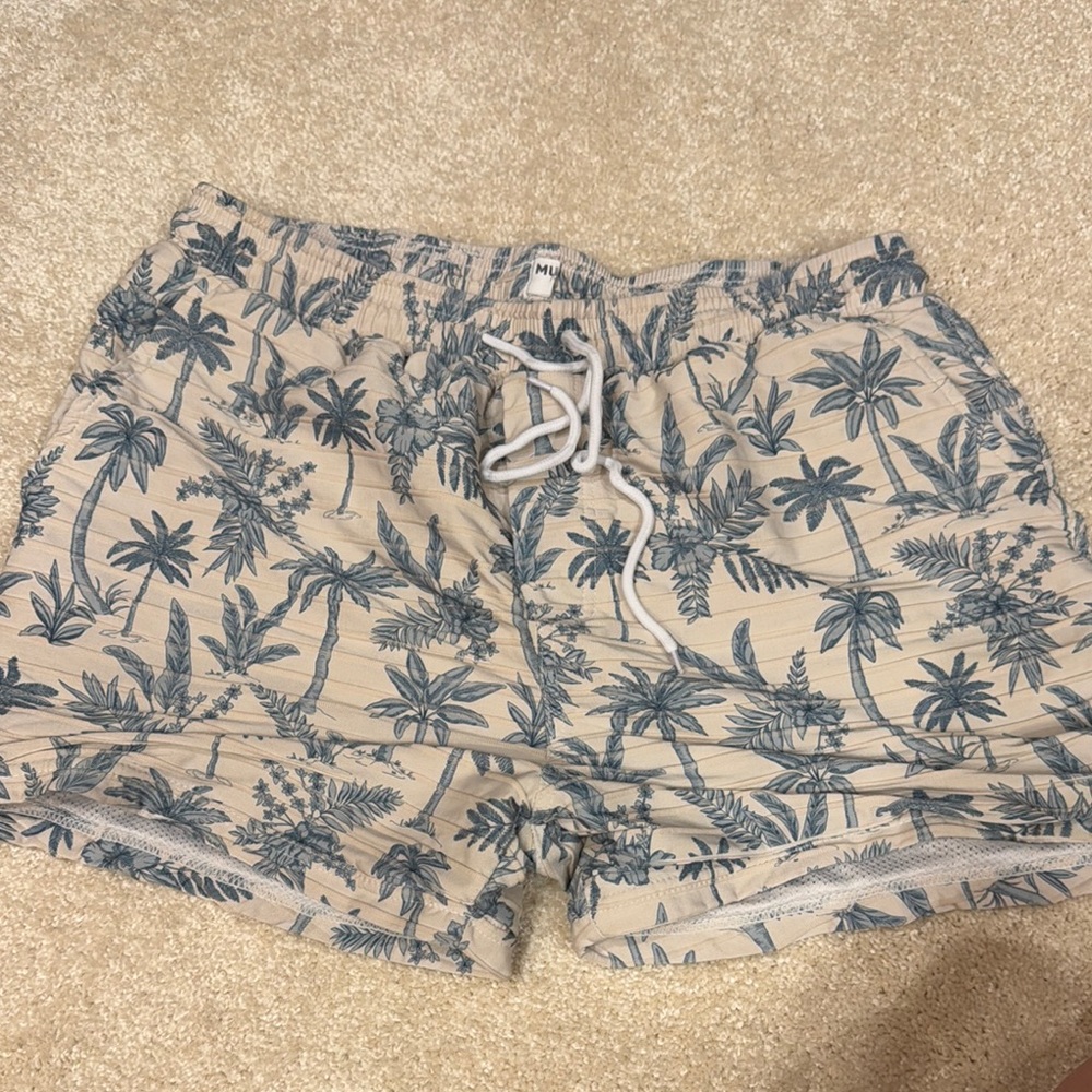 Show Me Your MuMu Blue Palm Print Swim Trunks